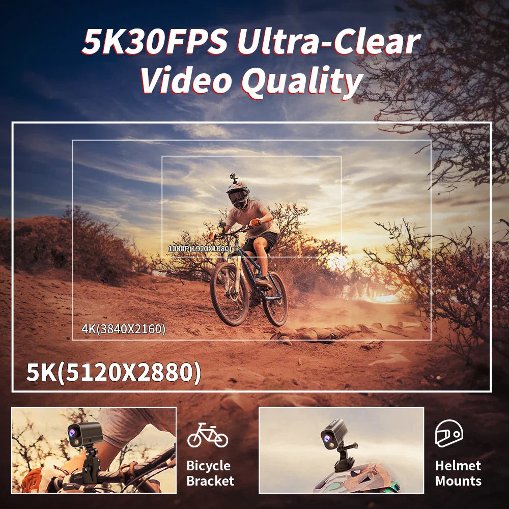5K Action Camera with LED Light 64GB Included Black