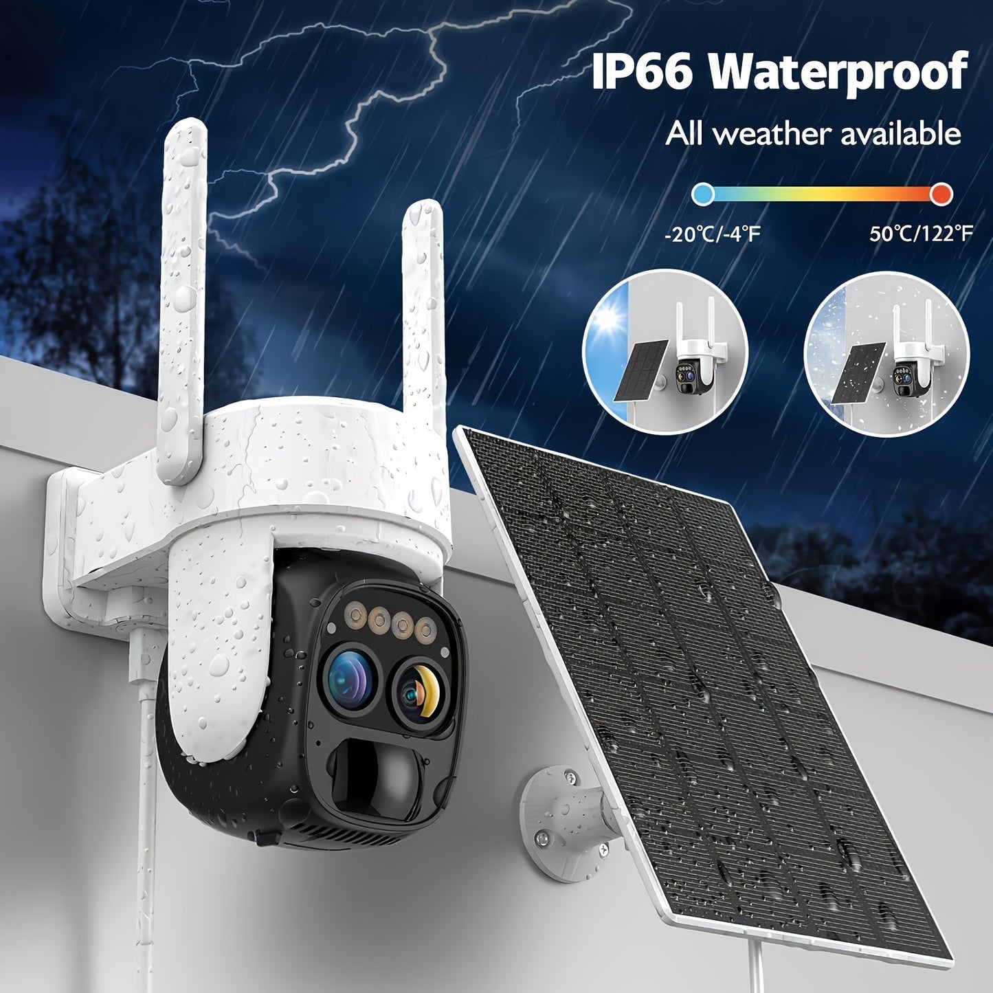 Solar Wireless Security Camera Outdoor 360° HD Zoom