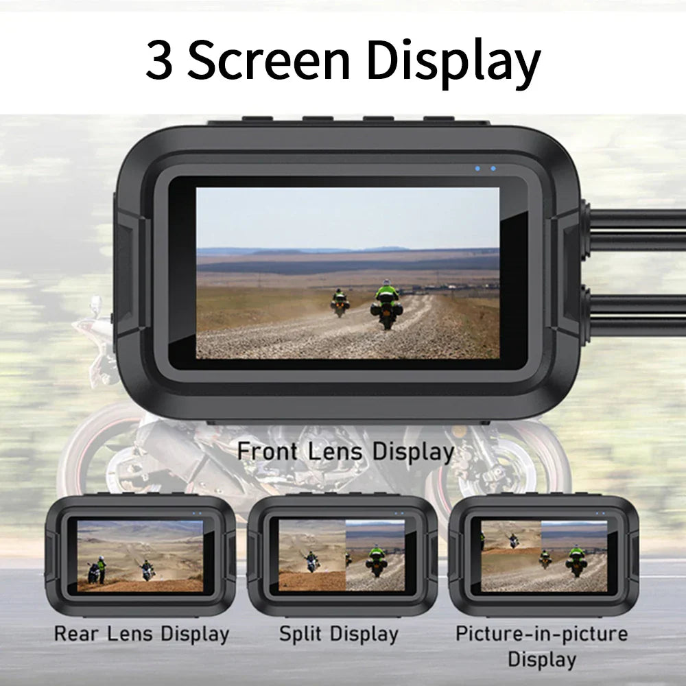 Dual 1080P Motorcycle Cam WiFi + GPS 64 GB Black